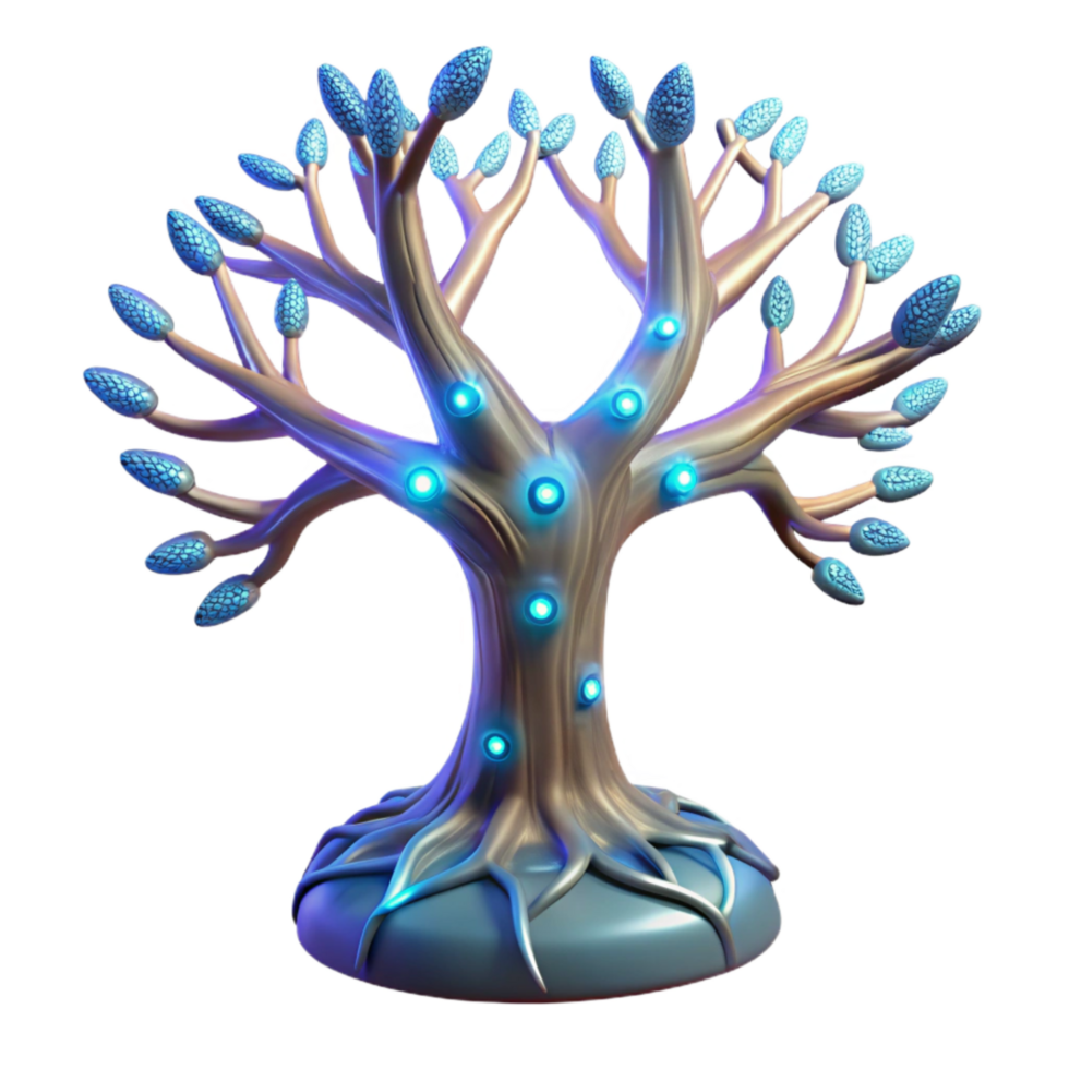 magnificent traditional Cybernetic Tree with Glowing Roots Isolated premium png