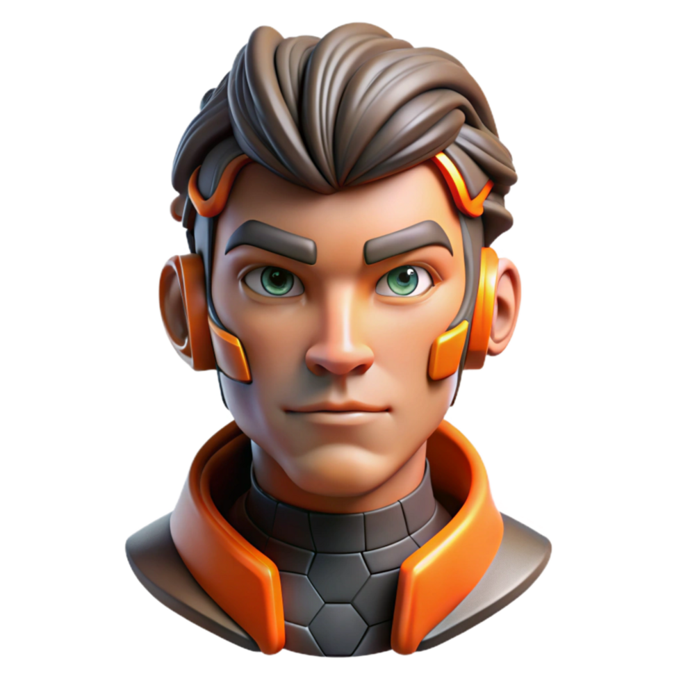 magnificent minimalist Cyberpunk Avatar Head Cutout with Orange Highlights professional png