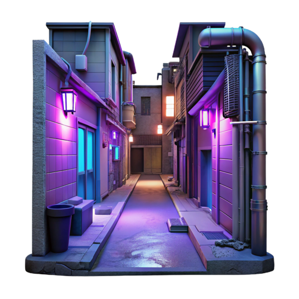dramatic modern Cyberpunk Alleyway with Neon Lights Isolated Element premium png
