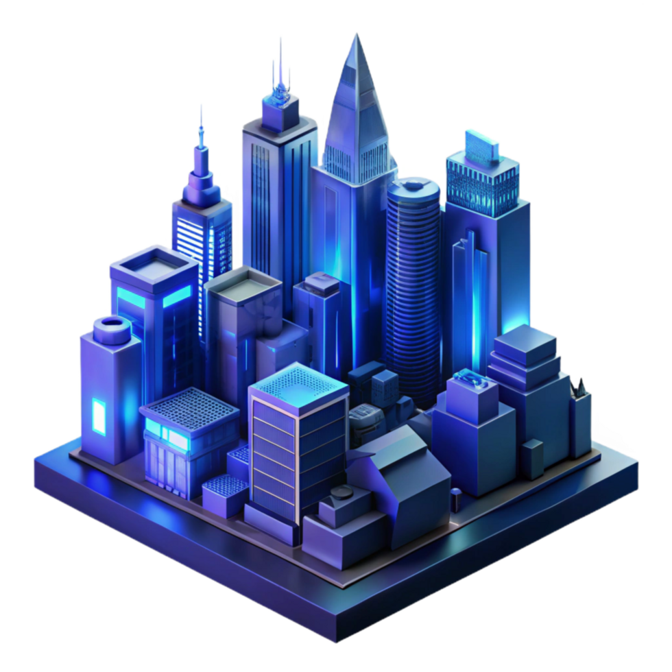 magnificent rustic Cyberpunk Cityscape Dark Blue Hues Transparent Background high resolution png