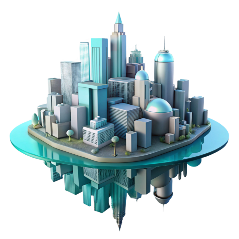 magnificent creative Cyberpunk Cityscape Reflection in Water Isolated Element premium png