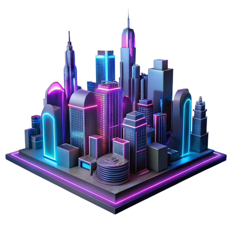 wonderful traditional Cyberpunk City Skyline Neon Transparent Background original png