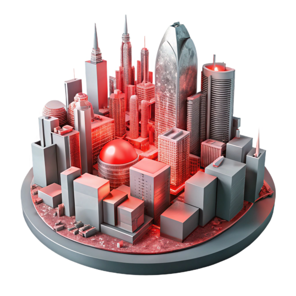 impressive minimalist Cyberpunk Cityscape Red Accents Cutout authentic png