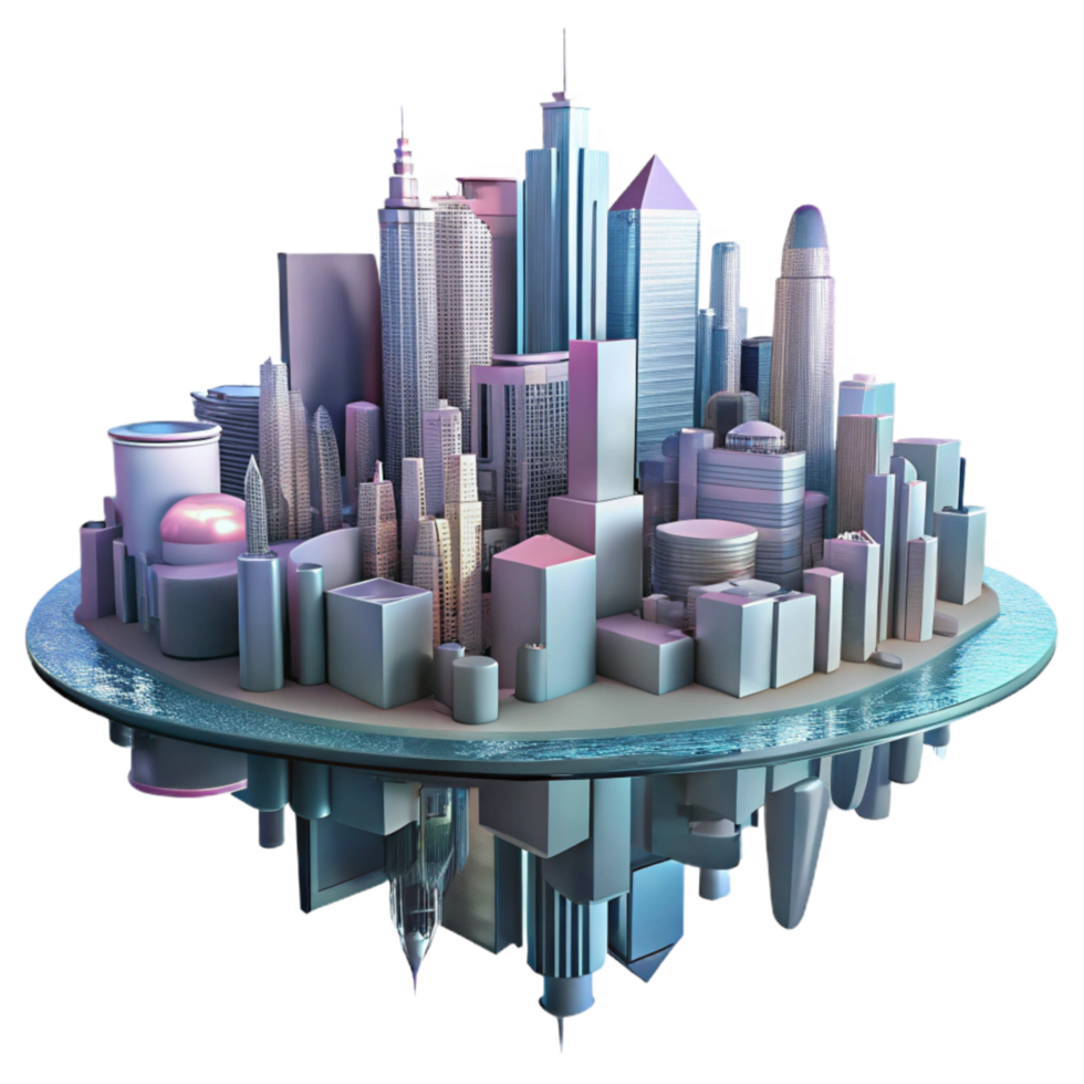 stunning abstract Cyberpunk Cityscape Reflection in Water Isolated Element original png