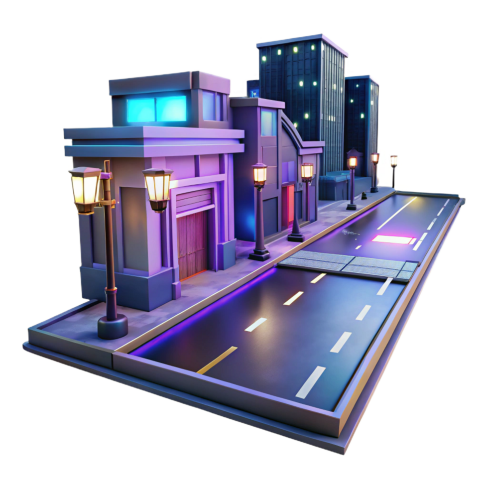 elegant creative Cyberpunk City Street Isolated with Neon Lights exclusive png