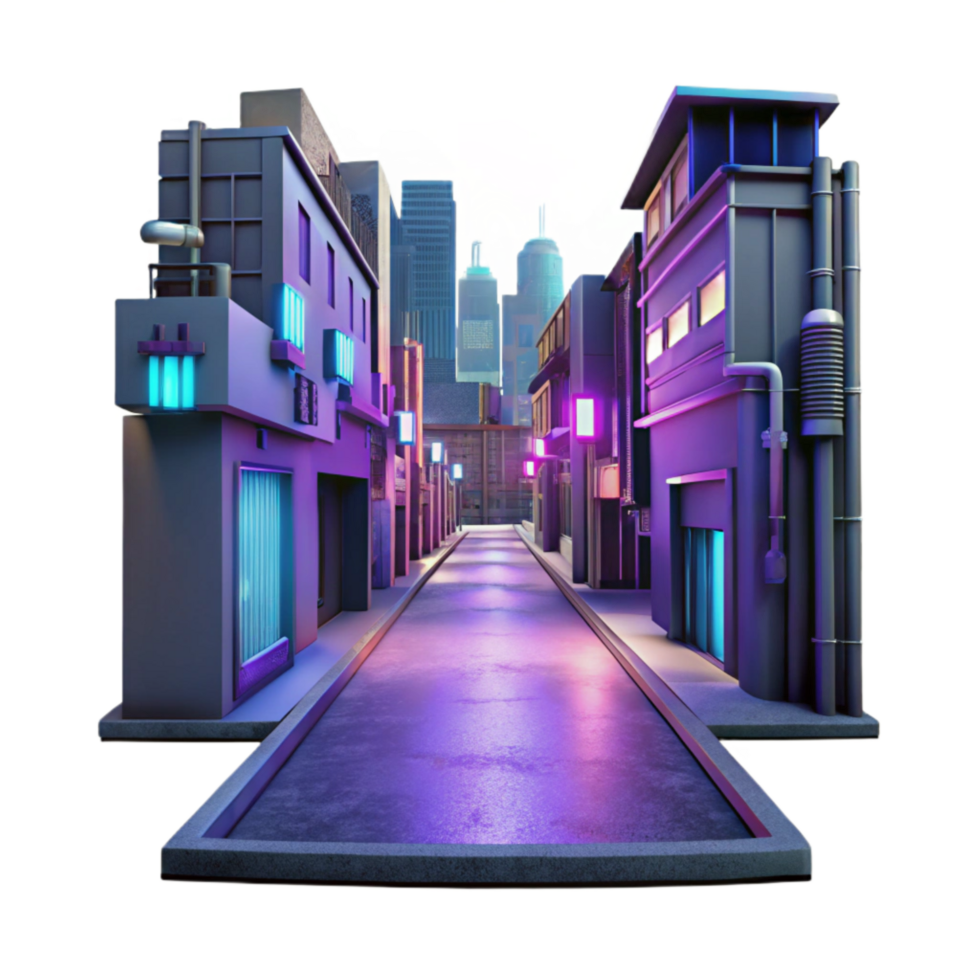 wonderful minimalist Cyberpunk City Street Isolated with Neon Lights 4K png