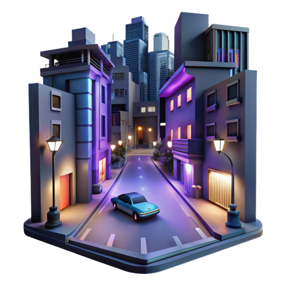stunning minimalist Cyberpunk City Street Scene Night View Cutout high resolution png