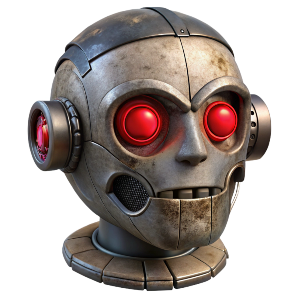 extraordinary classic Cyberpunk Robot Head Cutout with Red Eyes high quality png