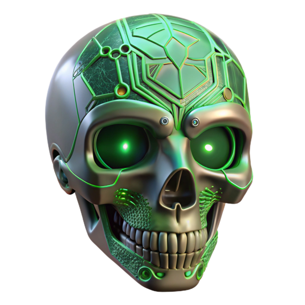 stunning contemporary Cyberpunk Skull Mask Cutout with Green Circuitry authentic png