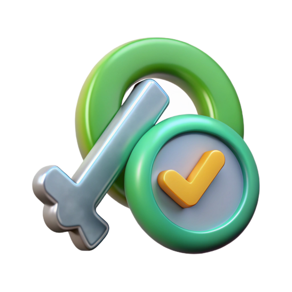 impressive creative Cybersecurity Key Icon Cutout with Green Checkmark high resolution png