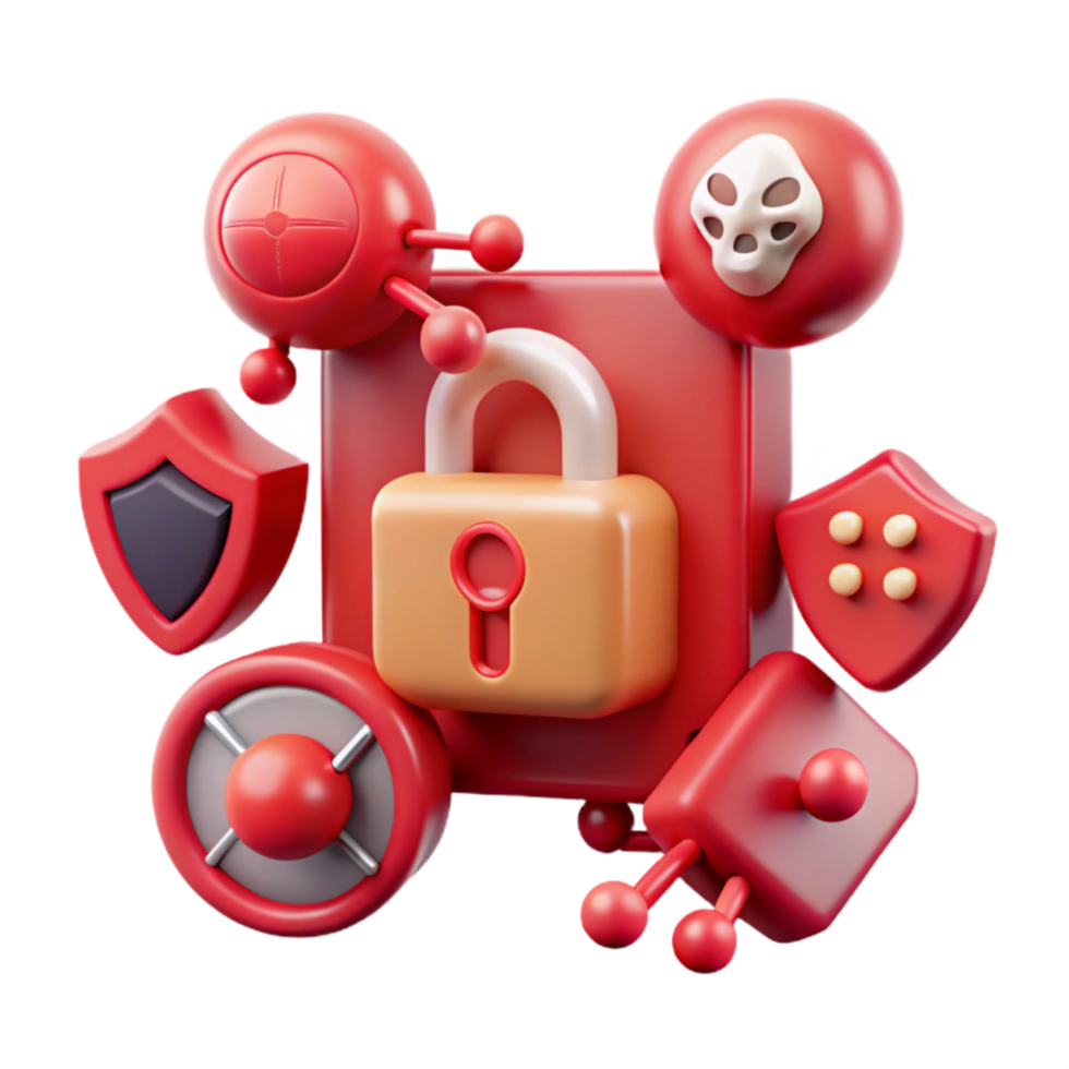 beautiful modern Cybersecurity Threats Visualization with Red Malware Icons Transparent Background professional png