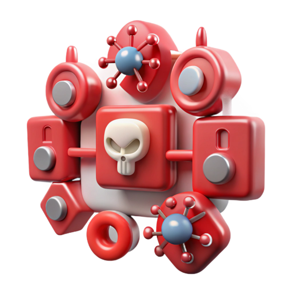 stunning creative Cybersecurity Threats Visualization with Red Malware Icons Transparent Background professional png