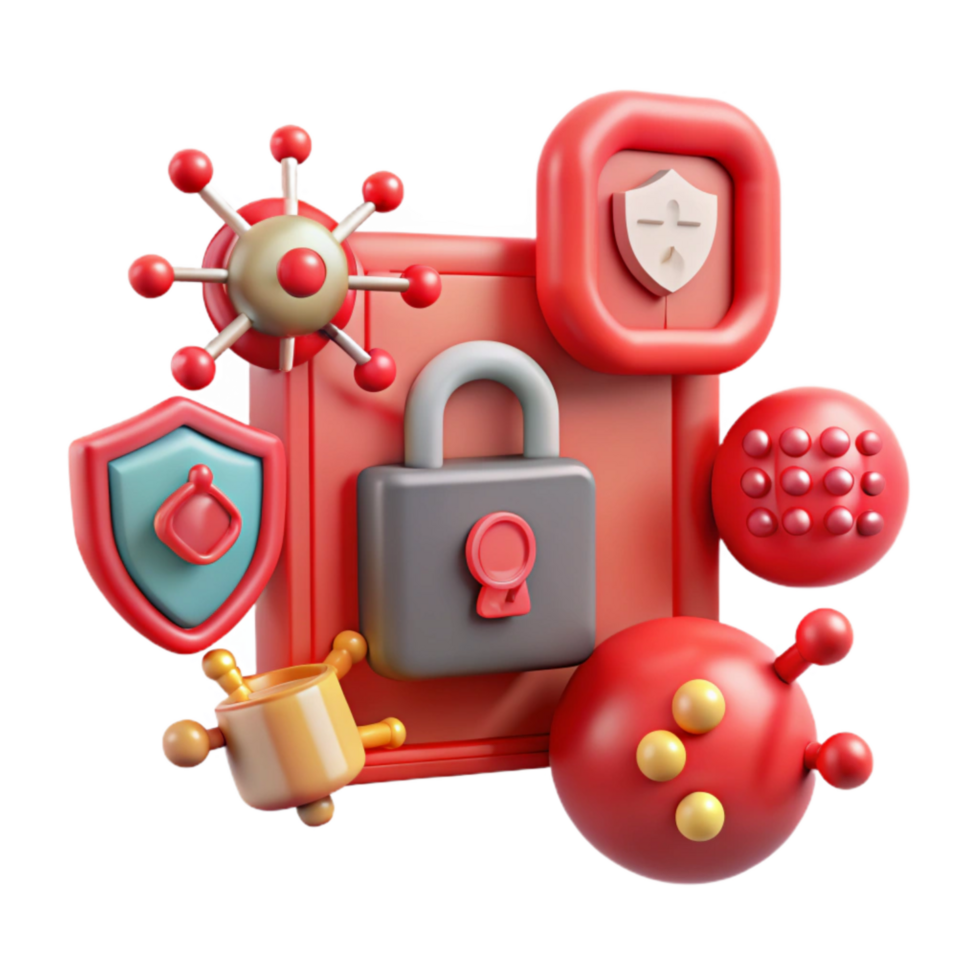 stunning artistic Cybersecurity Threats Visualization with Red Malware Icons Transparent Background original png