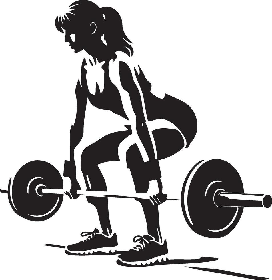 Woman Workout with Barbell Silhouette Illustration. vector