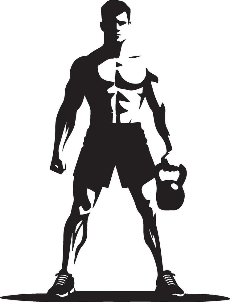 Man Do Workouts with Kettlebell Silhouette. vector