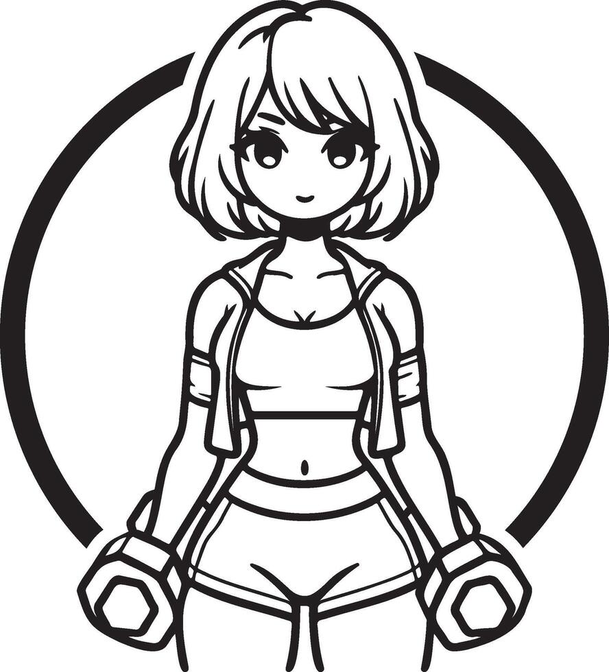 Girl Do Workouts with Dumbbells Cartoon. vector