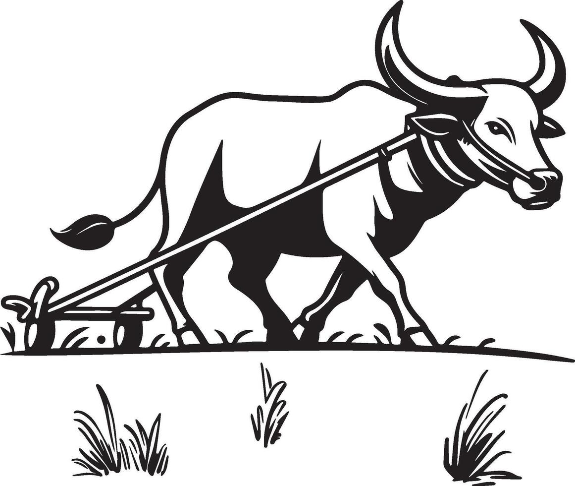 A Carabao Plow Field Illustration. vector