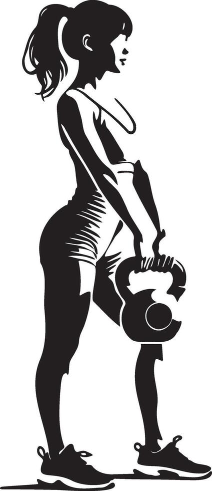 Woman Do Workouts with Kettlebell. vector