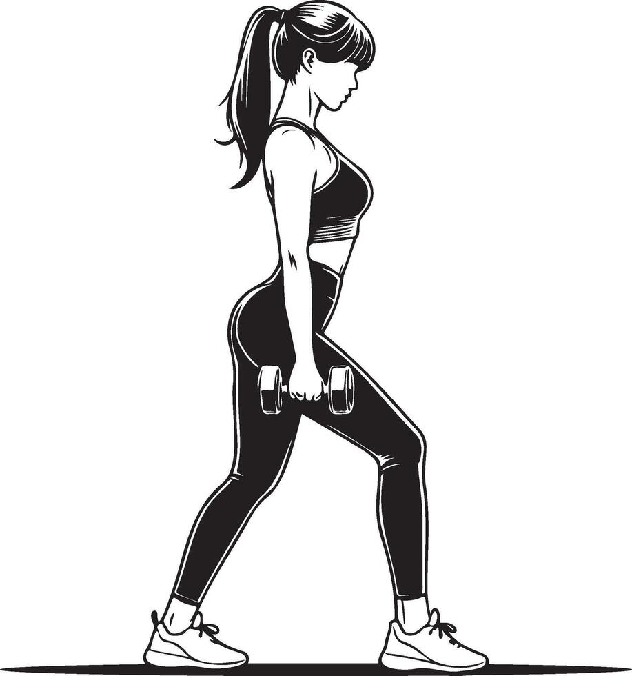 Woman Do Workouts with Dumbbells Side View. vector