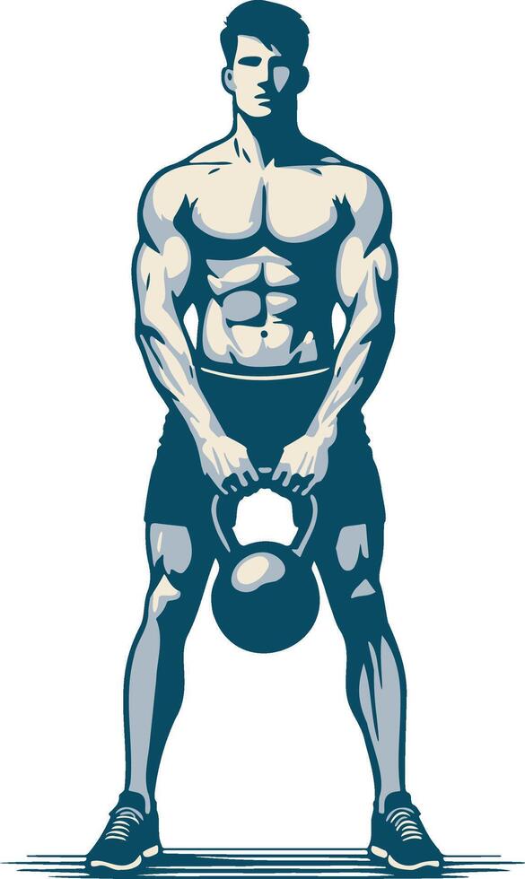Man Do Workouts with Kettlebell. vector