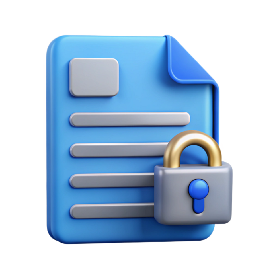 serene classic Data Privacy Policy Icon with Blue Document Transparent Background high quality png
