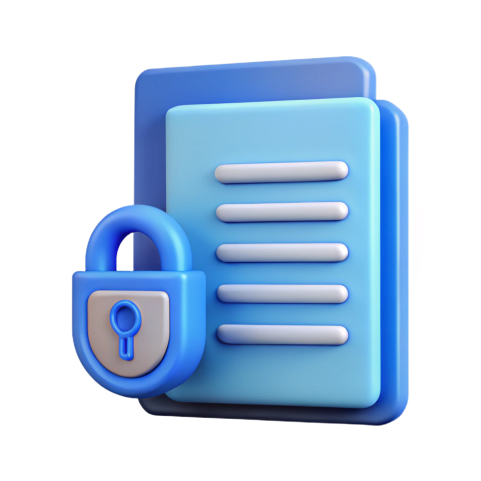 beautiful rustic Data Privacy Policy Icon with Blue Document Transparent Background 4K png