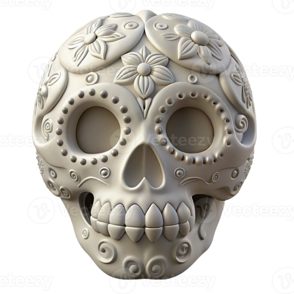 elegant minimalist Day of the Dead Sugar Skull Decorative White Cutout exclusive png