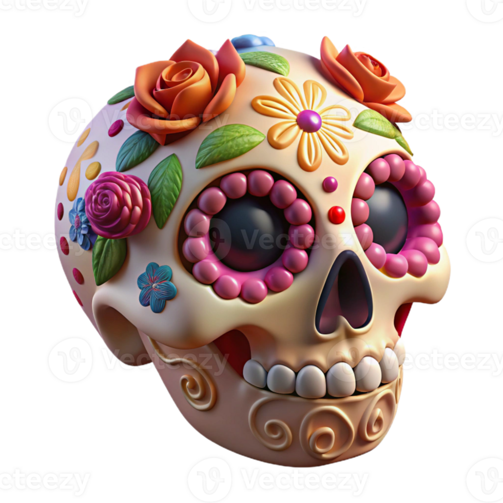 extraordinary contemporary Day of the Dead Sugar Skull Decorative White Cutout detailed png
