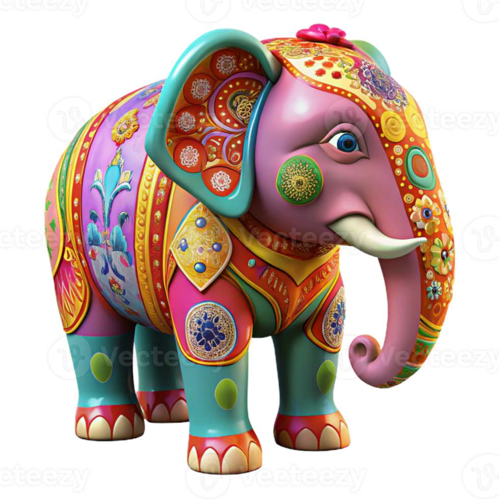 beautiful rustic Decorated Elephant Cutout with Vibrant Paint Isolated premium png
