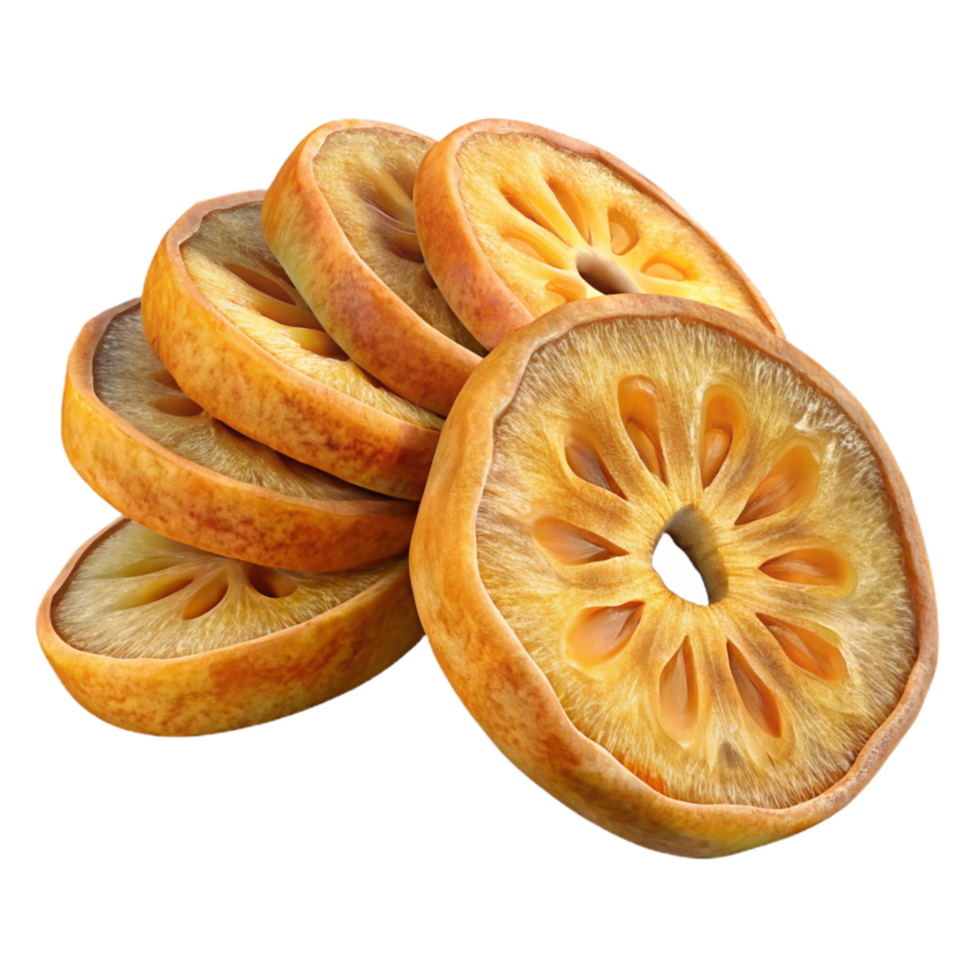 magnificent creative Dehydrated Fruit Slices Close Up Transparent Background 4K png