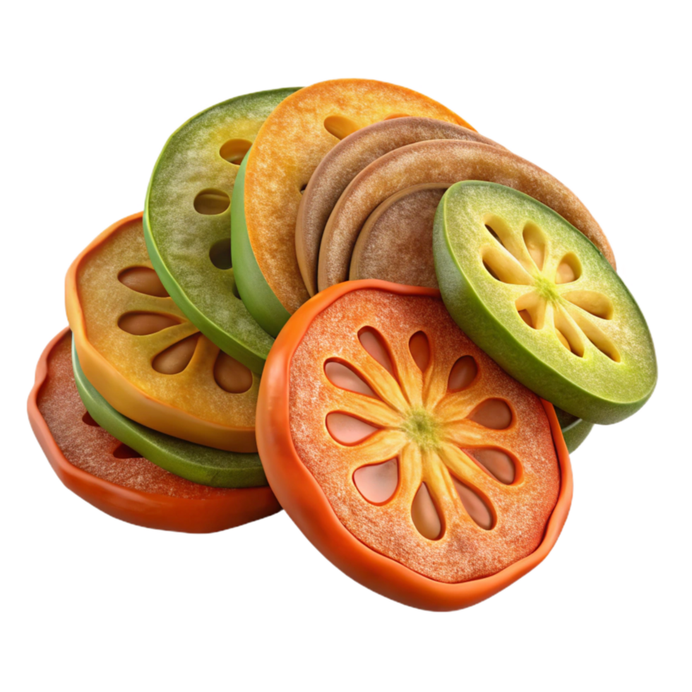 serene abstract Dehydrated Vegetable Slices Close Up Isolated genuine png