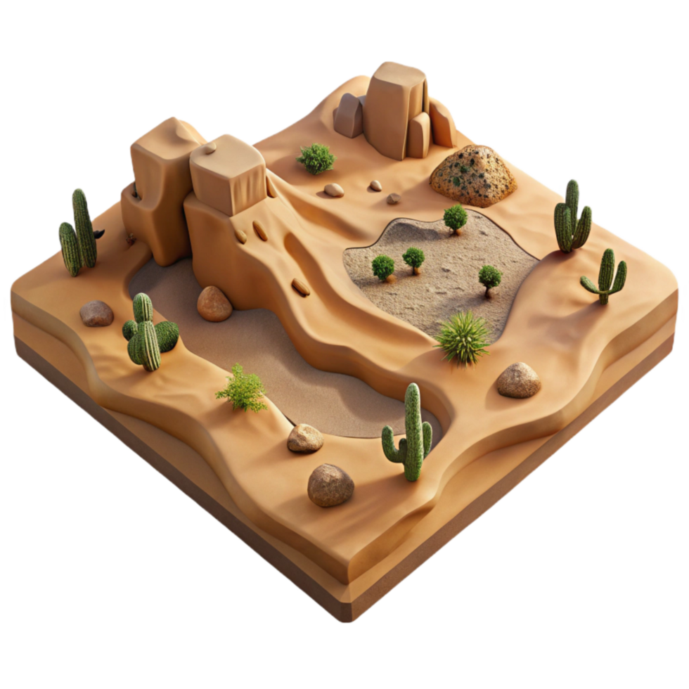 magnificent classic Desert Landscape Aerial View with Shadows Isolated high quality png