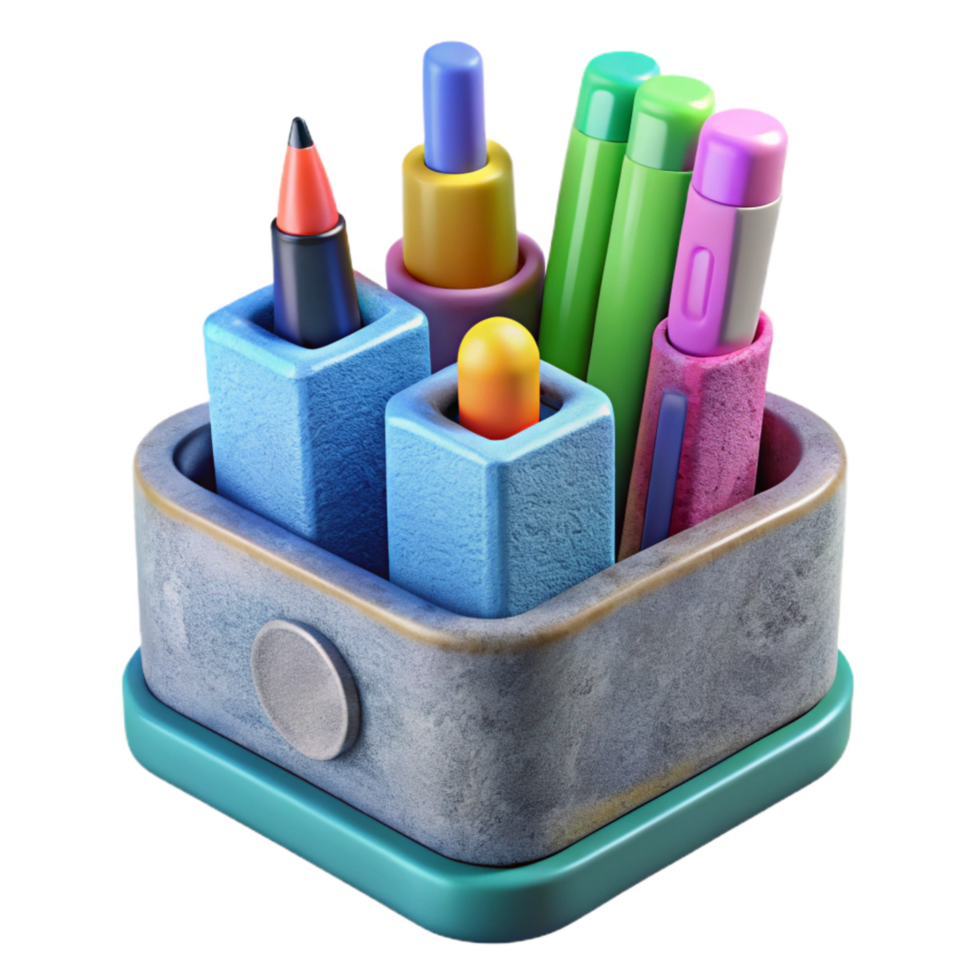 elegant artistic Desk Organizer with Colorful Pens Isolated authentic png