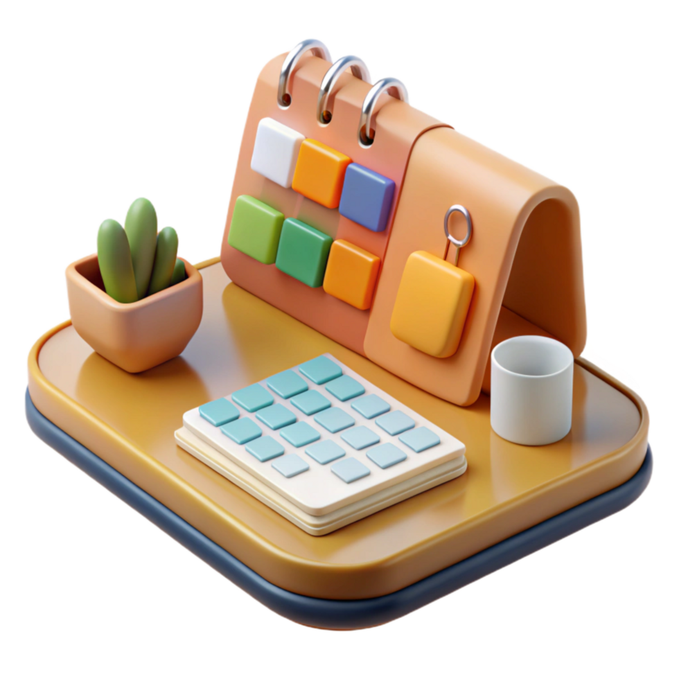 serene vintage Desk with Calendar and Planner Isolated genuine png