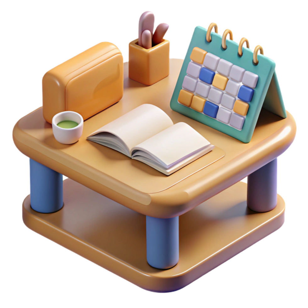 vibrant minimalist Desk with Calendar and Planner Isolated premium png