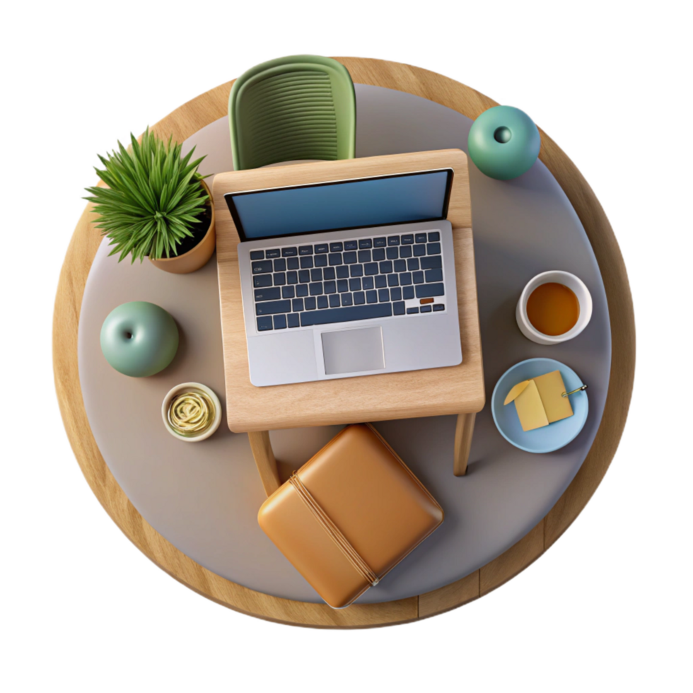 dramatic artistic Desk with Laptop Top View Cutout Element 4K png