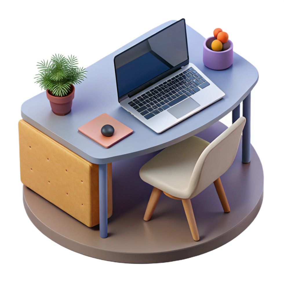 magnificent rustic Desk with Laptop Top View Cutout Element authentic png