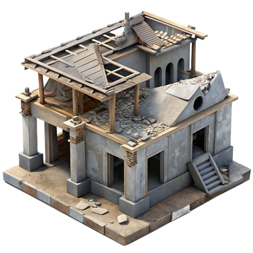 dramatic artistic Destroyed Building Rooftop Isolated premium png