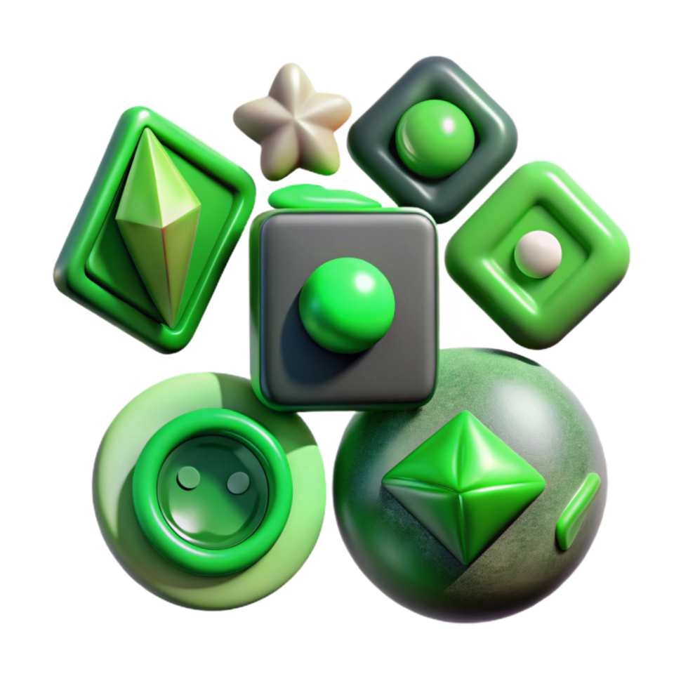 stunning artistic Digital Art Icon Set Isolated with Green Lighting 4K png