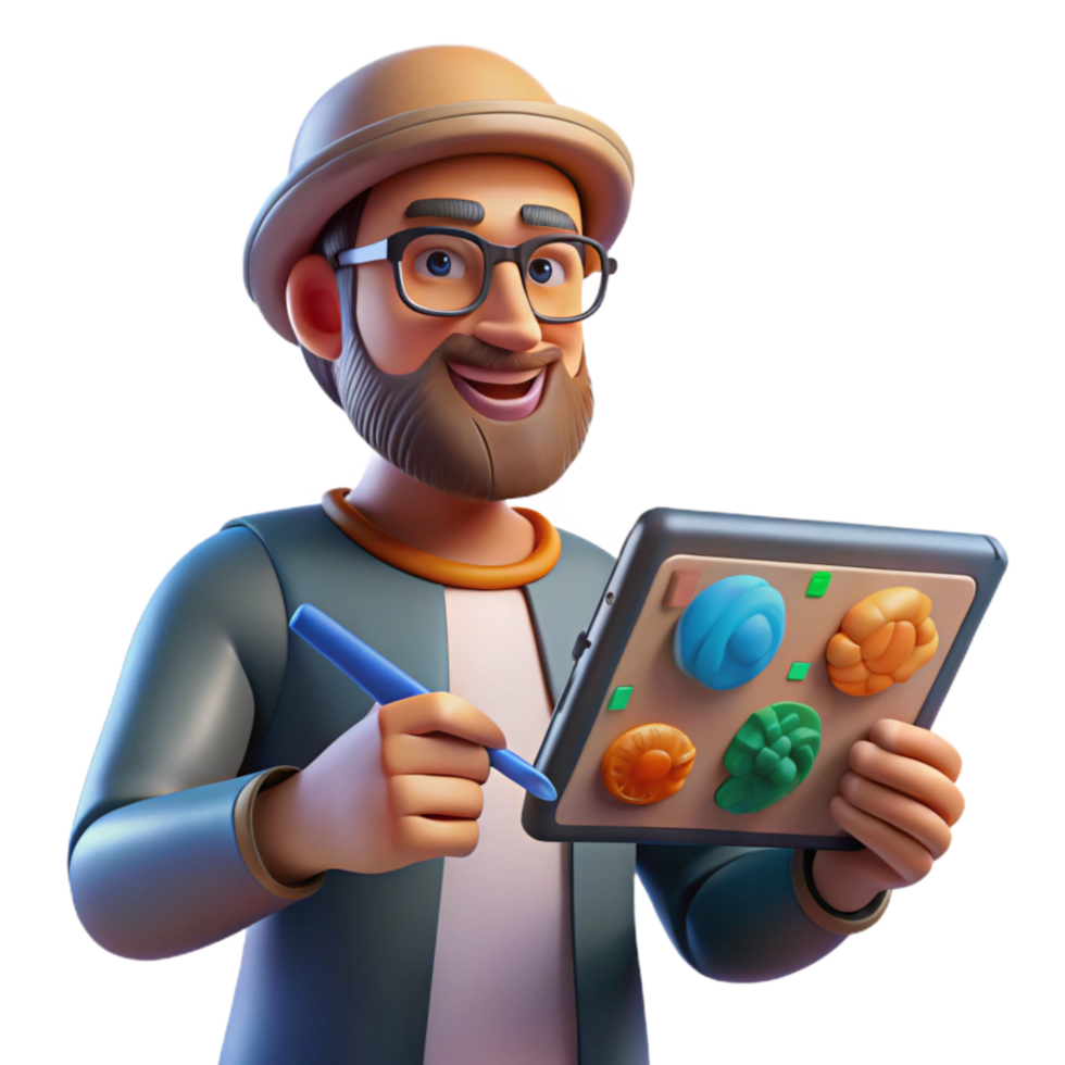 elegant artistic Digital Artist Using Ai Tool on Tablet Screen Isolated genuine png