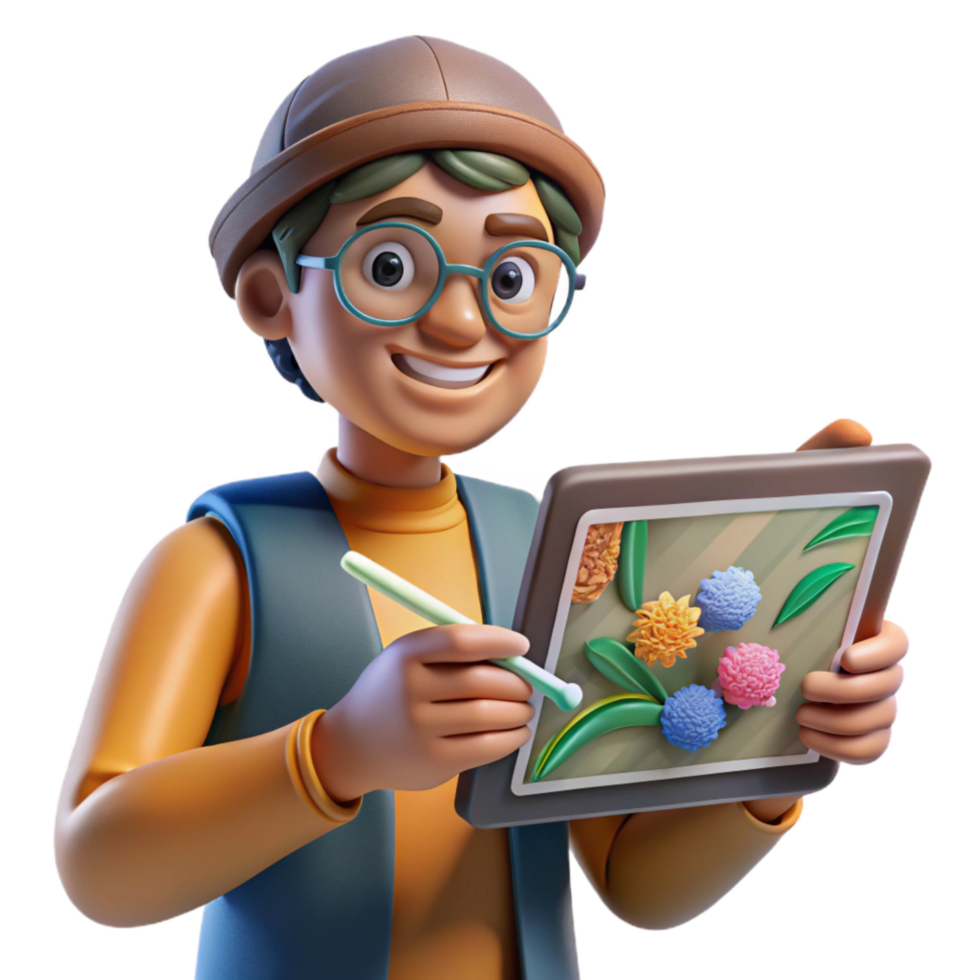 dramatic artistic Digital Artist Using Ai Tool on Tablet Screen Isolated 4K png