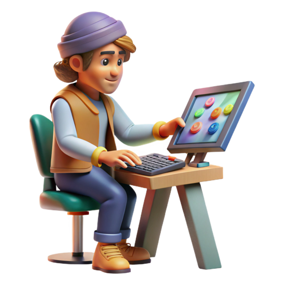 extraordinary modern Digital Artist Working with Ai Software Side View Isolated authentic png