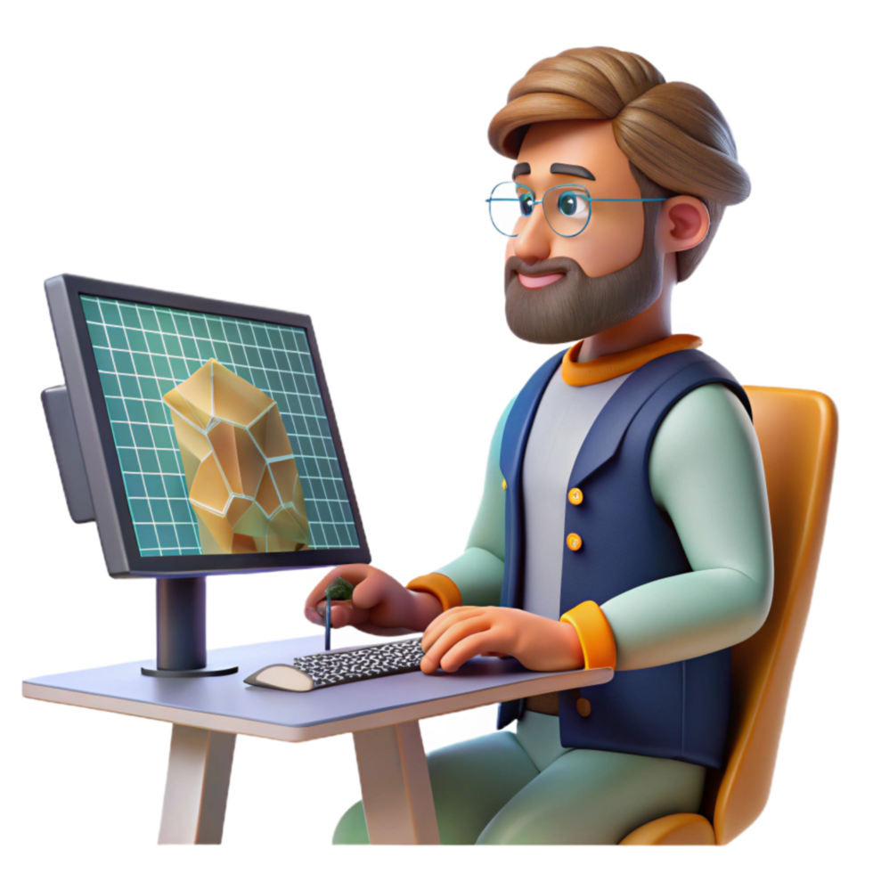 impressive minimalist Digital Artist Working with Ai Software Side View Isolated premium png