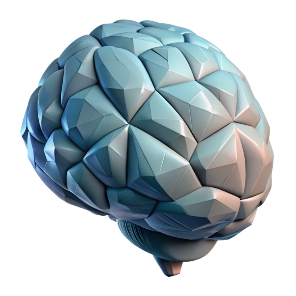 impressive classic Digital Brain Model Low Poly Design Transparent Background authentic png