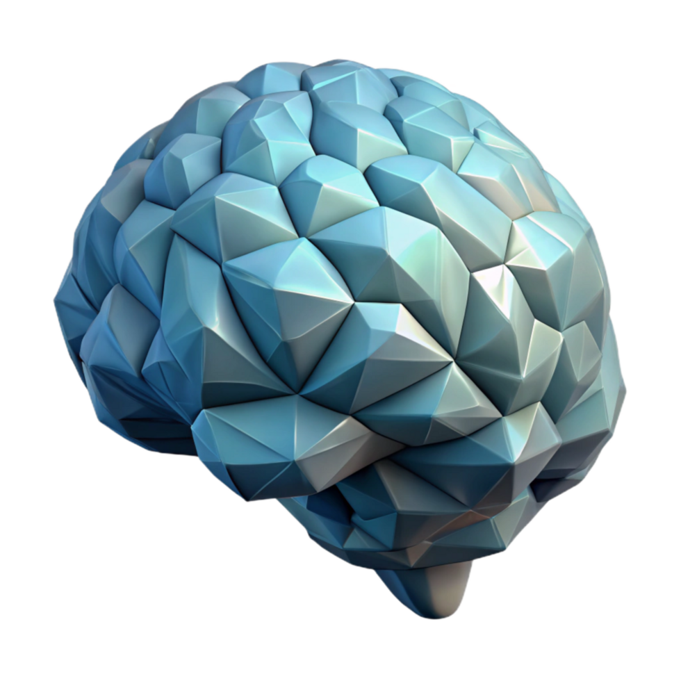 impressive vintage Digital Brain Model Polygon Art Transparent Background detailed png