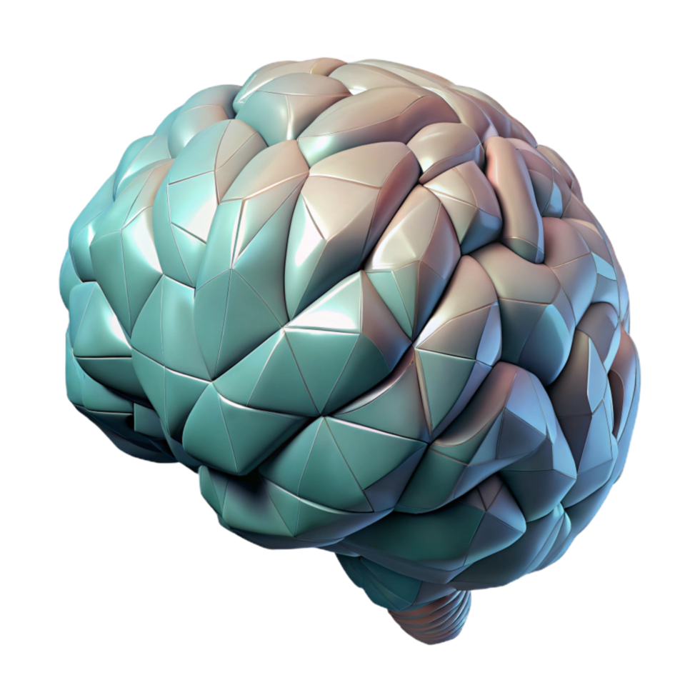 wonderful minimalist Digital Brain Model Low Poly Design Transparent Background detailed png