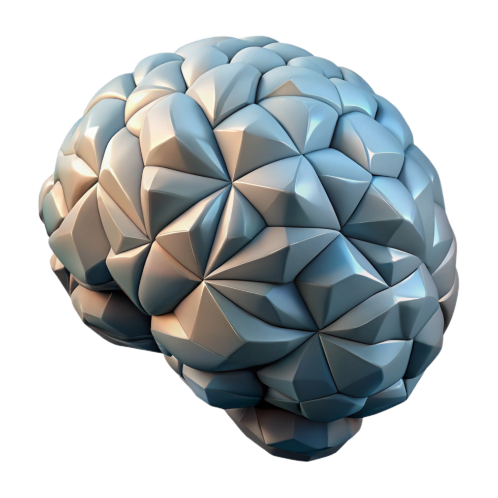 stunning artistic Digital Brain Model Low Poly Design Transparent Background genuine png