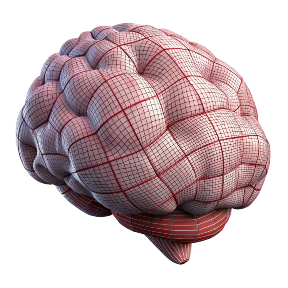 beautiful creative Digital Brain Model Wireframe View Transparent Background high resolution png