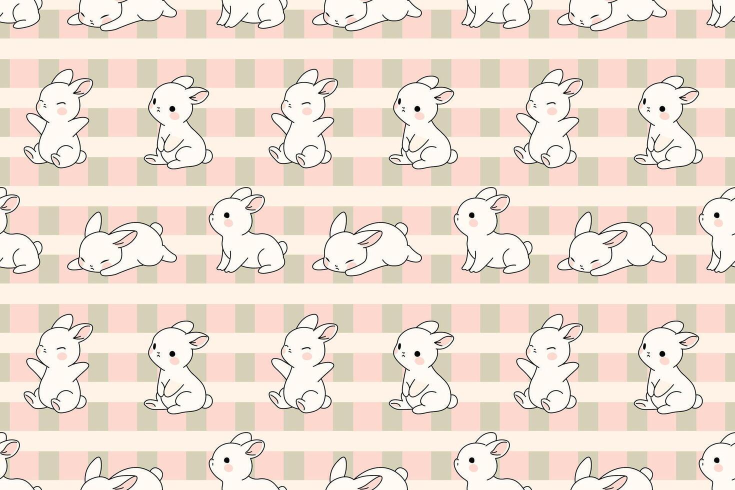 Cute rabbits seamless pattern with pastel checkered background, kawaii bunny for kids and nursery decor vector