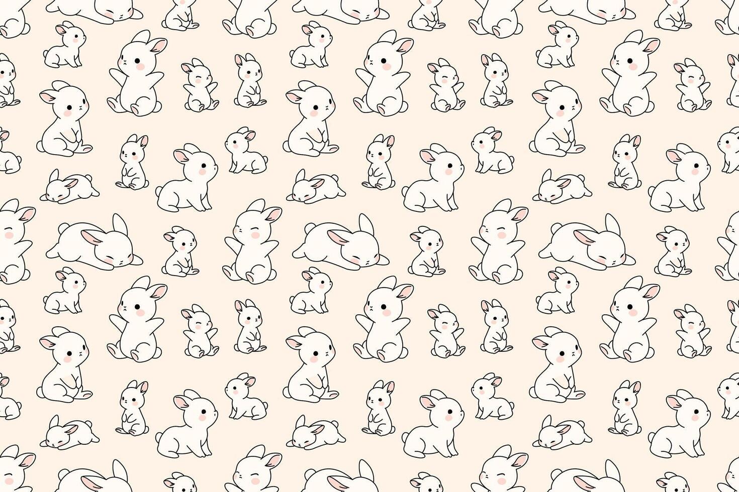 Cute bunny seamless pattern, kawaii rabbit repeat for fabric, wallpaper, and packaging vector